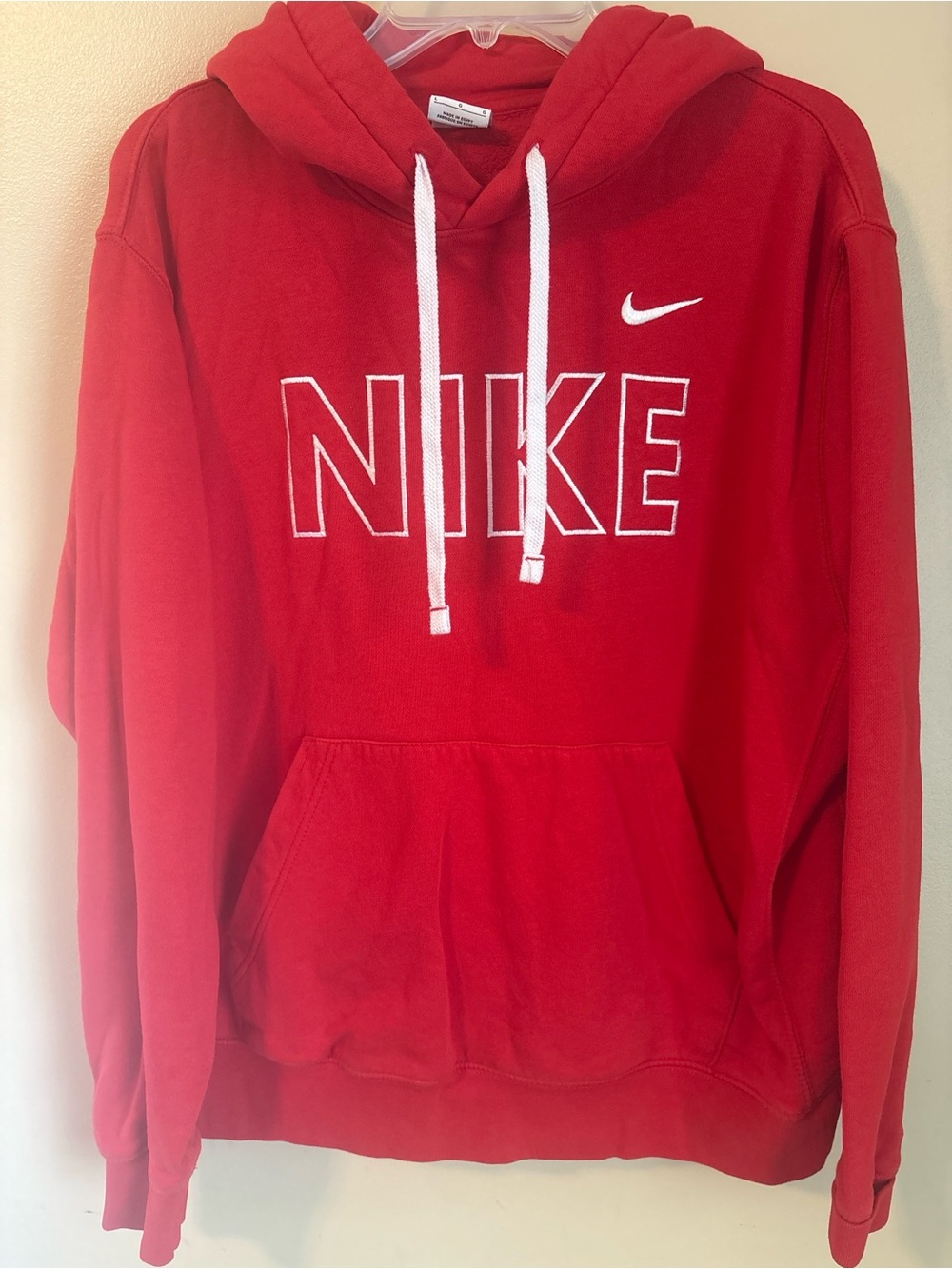 Nike Red Hoodie with White Logo size Large